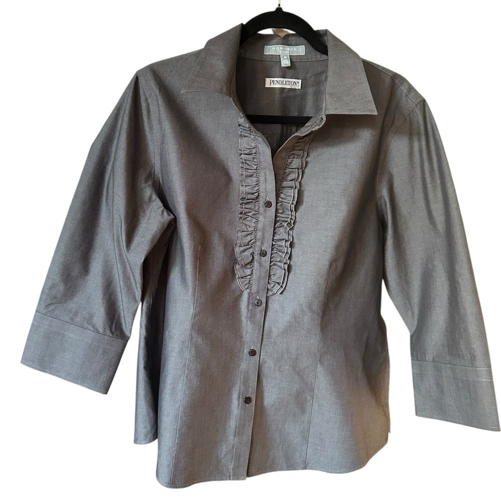 Pendleton Gray Ruffled Button-Up Shirt Size 12 - image 6